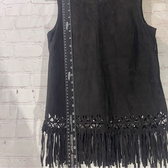 House of Harlow 1960 Black Leather Fringe Sleeveless Top Size xSmall - Picture 5 of 7